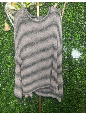 Women's POL Gray Black Striped Crew Neck Sweater size Large